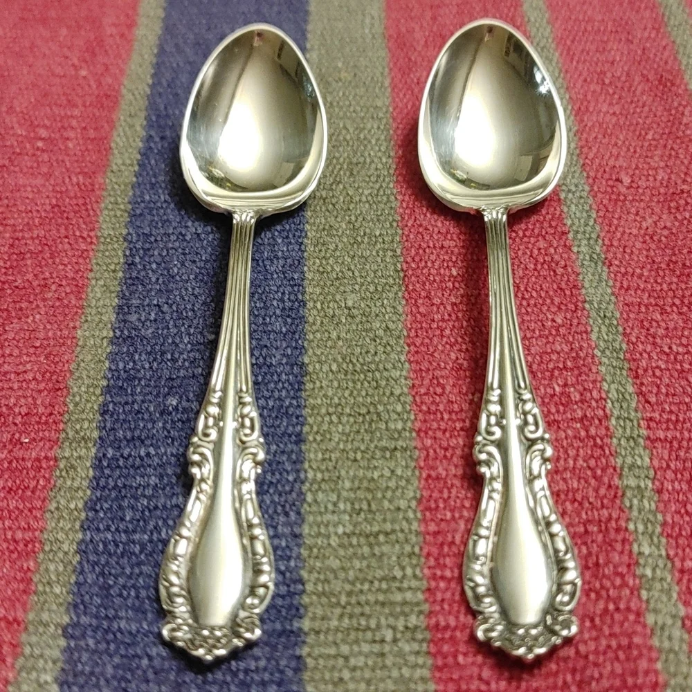 2 Antique Holmes & Edwards XIV Demitasse Spoons Silver Plate